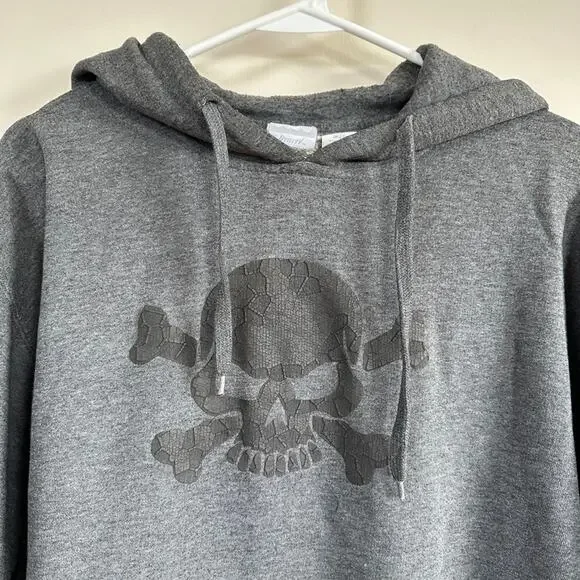 Utility Mens MEDIUM Skull Crossbones Hoodie Vintage Y2K Skater Goth Baggy Grey - Picture 2 of 11